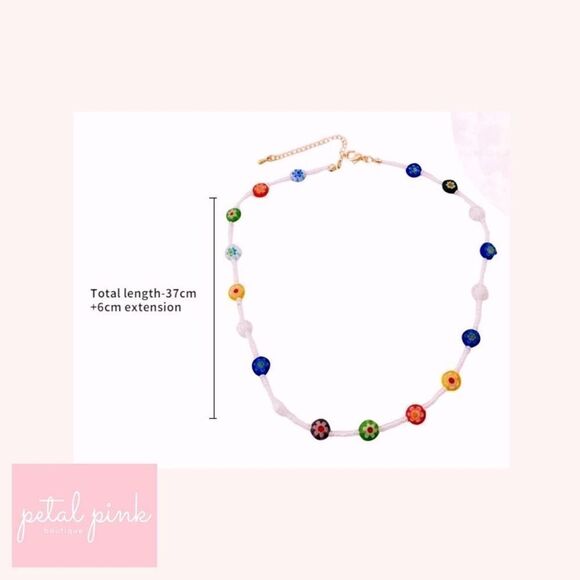 Bohemian Glass and Resin Colorful and Simulated Pearl Necklace Summer Fall - Picture 4 of 5